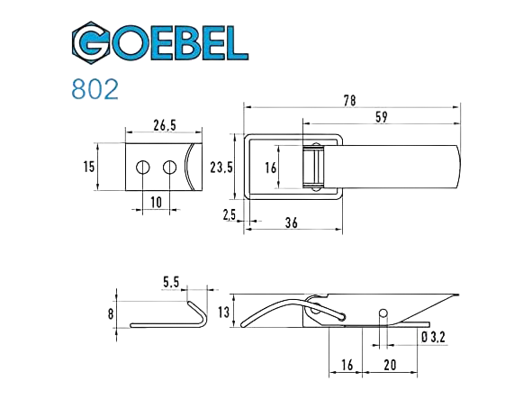 Goebel Kuffertlås 802, galvaniseret stål